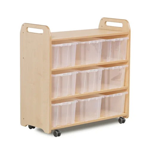 Mobile Shelf Unit with Mirrored Back Panel and 9 Clear Containers — Millhouse Learning Toys School