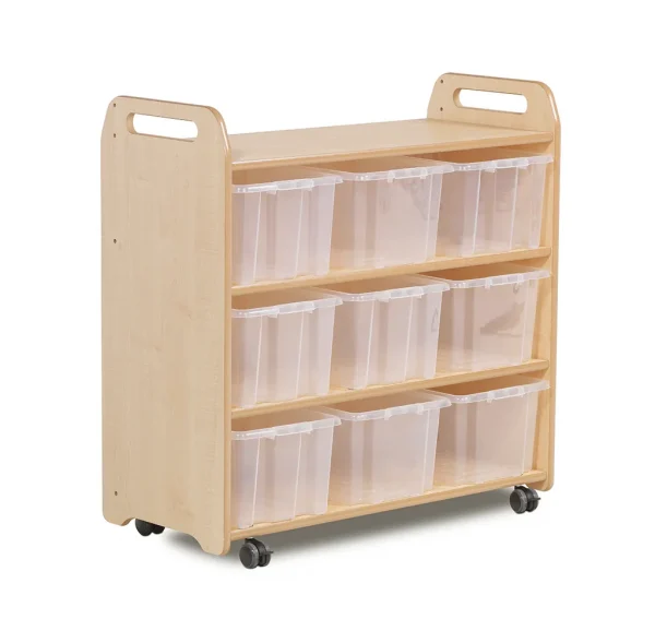 Mobile Shelf Unit with Mirrored Back Panel and 9 Clear Containers — Millhouse Learning Toys School