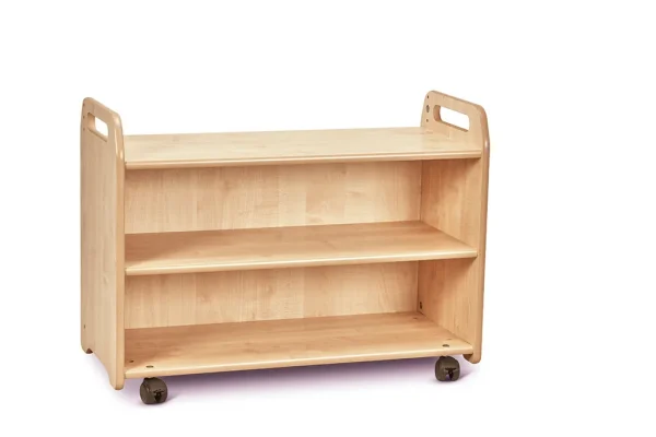 Mobile shelf unit with display case and mirrored back panel (empty) — Millhouse Educational Play School