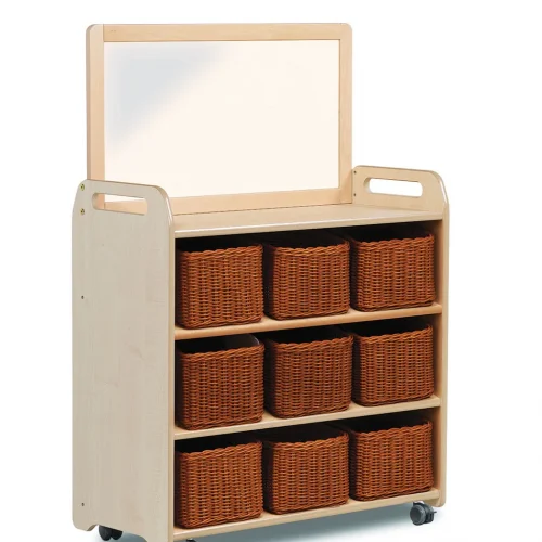 Mobile Shelving System with Mounted Mirror and 9 Baskets — Millhouse Learning Toys School
