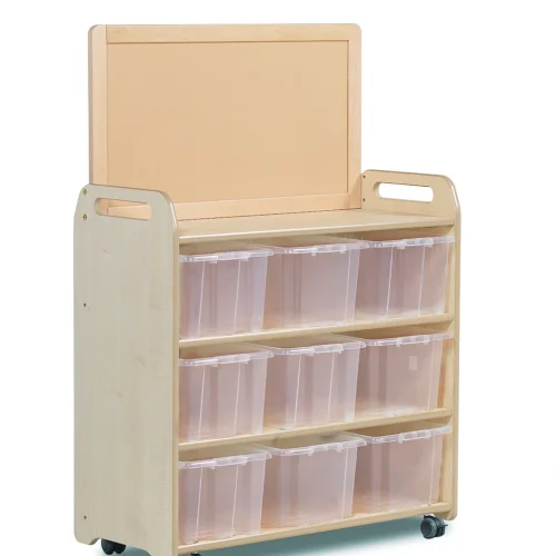 Mobile Shelving System with Display Top and 9 Clear Containers — Millhouse Learning Toys School