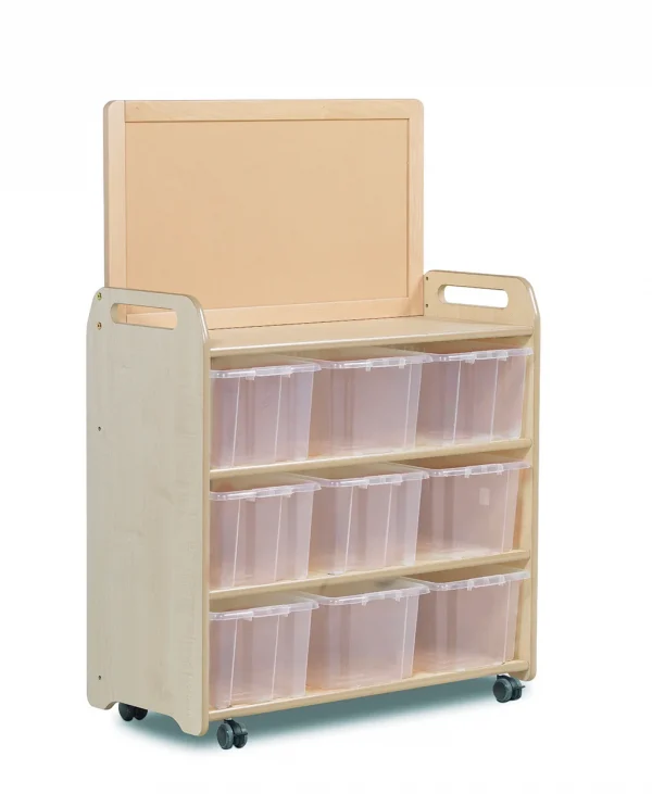 Mobile Shelving System with Display Top and 9 Clear Containers — Millhouse Learning Toys School