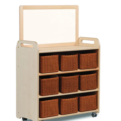 Mobile Shelving System with Magnetic Whiteboard Top and 9 Baskets — Millhouse Learning Toys School