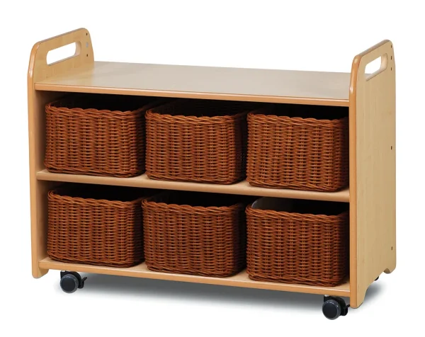 Mobile shelving system with display case, mirrored back panel and 6 baskets — Millhouse Educational Play School