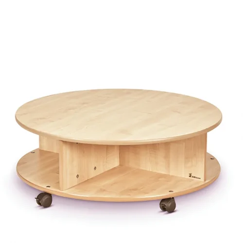 Mobile round shelving unit – single tier (empty) — Millhouse learning toy school