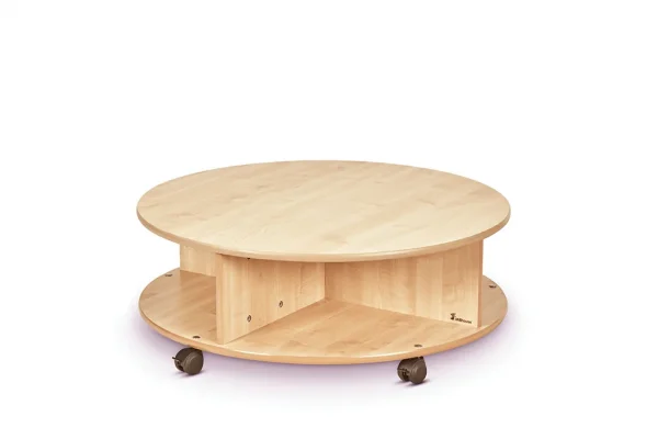 Mobile round shelving unit – single tier (empty) — Millhouse learning toy school