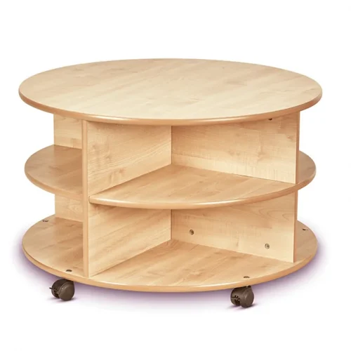 Mobile round shelving unit – two-tier (empty) — Millhouse learning toy school
