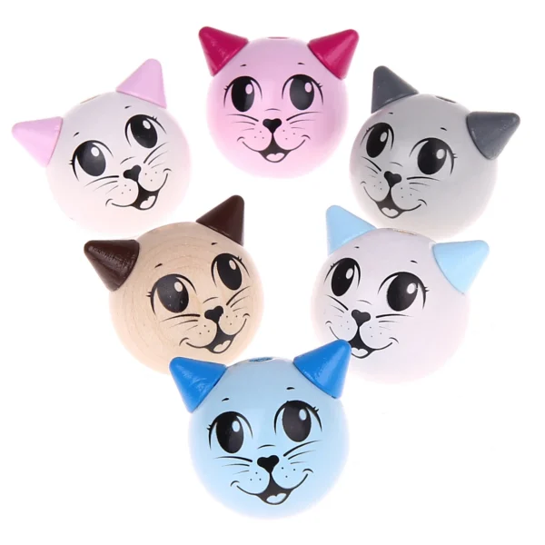 3D Cat Motif Bead — Kiki-Ena Natural Wood Craft Materials