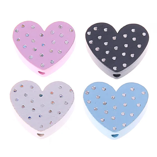 Heart Motif Bead with Glitter Spots — Kiki-Ena Natural Wood Craft Materials