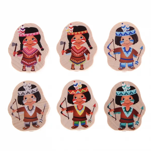 Natural Native American Motif Bead • Man • Woman — Kiki-Ena Craft Materials Natural Wood