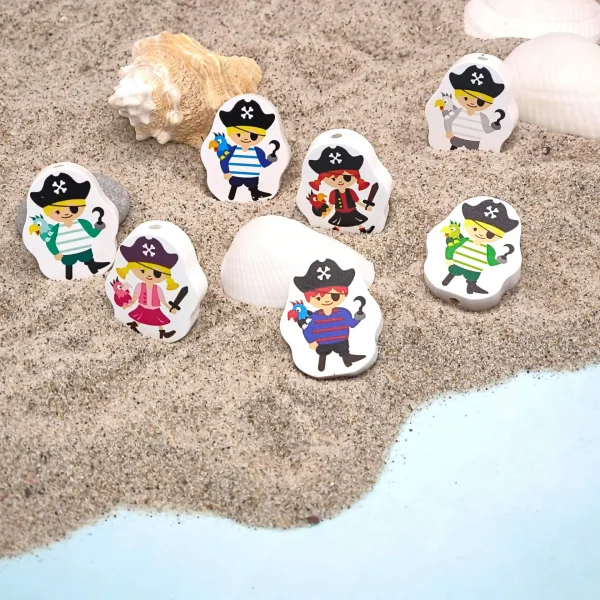 Pirate Motif Bead — Kiki-Ena Craft Material Natural Wood