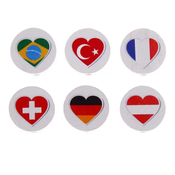 Flag Heart Disc Charm Bead — Kiki-Ena Craft Materials Natural Wood