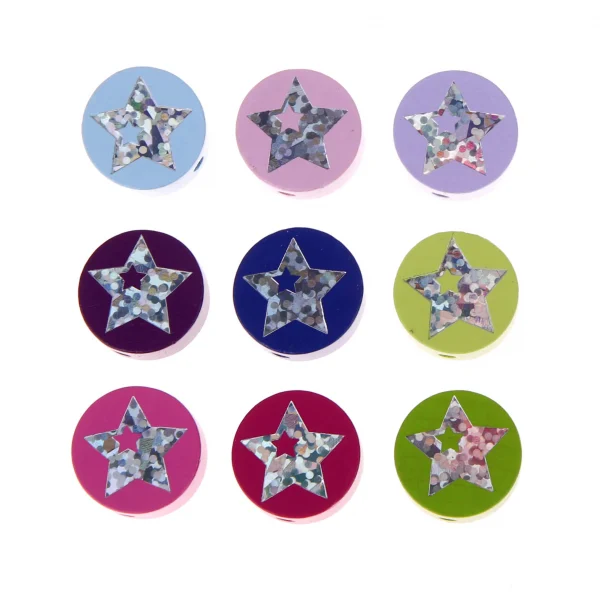 Focal Bead Disc Glitter Star — Kiki-Ena Natural Wood Craft Materials
