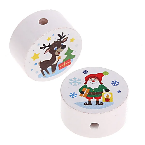 Motif Bead Disc Reversible Reindeer / Elf — Kiki-Ena Natural Wood Craft Materials