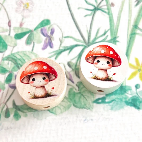 Forest Mushroom Motif Bead — Kiki-Ena Craft Materials Natural Wood
