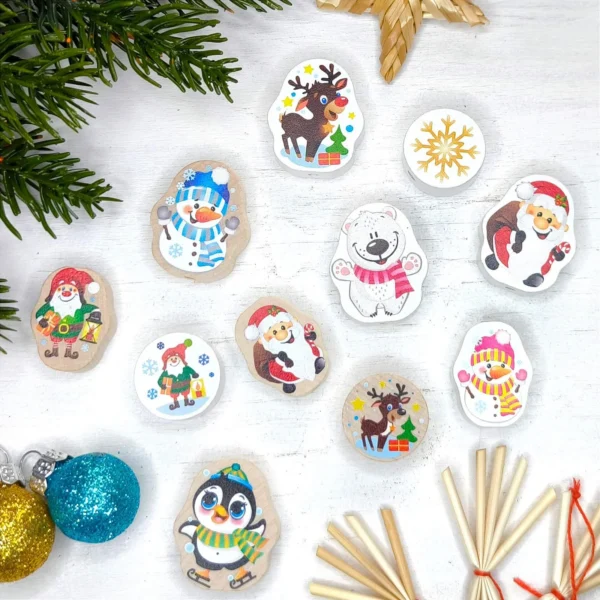 Christmas Character Beads Set 2 — Kiki-Ena Craft Materials Natural Wood
