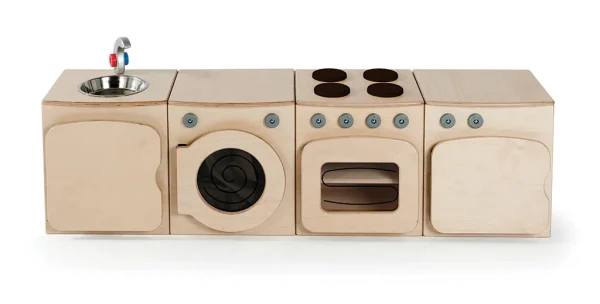 Natural Kitchen Set, 4-Piece – Cooker, Fridge, Washing Machine, Sink (H400mm) — Millhouse Educational Toys School