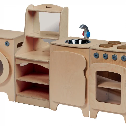 Natural Kitchen Set, 4-piece – Cooker, Sink, Washing Machine, Storage Cupboard (H 550 mm) — Millhouse Educational Play School