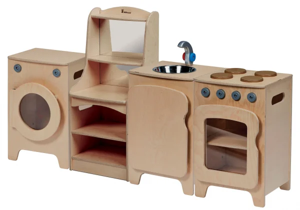 Natural Kitchen Set, 4-piece – Cooker, Sink, Washing Machine, Storage Cupboard (H 550 mm) — Millhouse Educational Play School