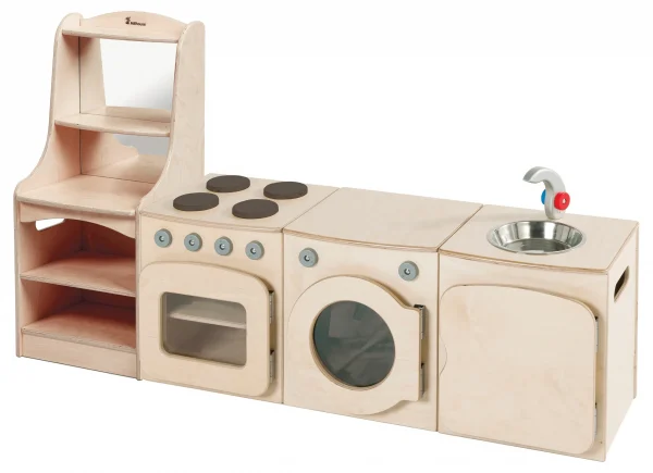 Natural Kitchen Set, 4-Piece – Cooker, Sink, Washing Machine, Storage Cupboard (H400mm) — Millhouse Educational Toys School