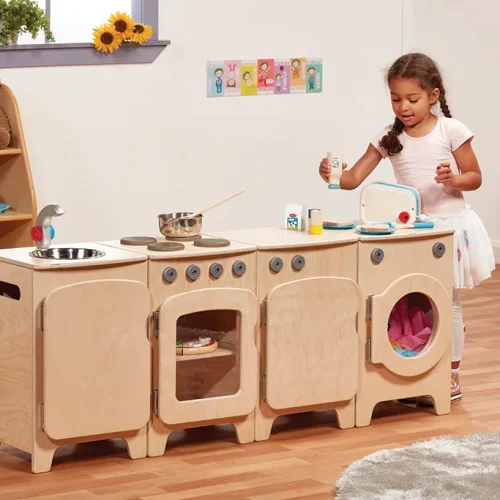 Natural Kitchen Set, 4-piece – Cooker, Sink, Washing Machine, Fridge (H 550 mm) — Millhouse Educational Play School