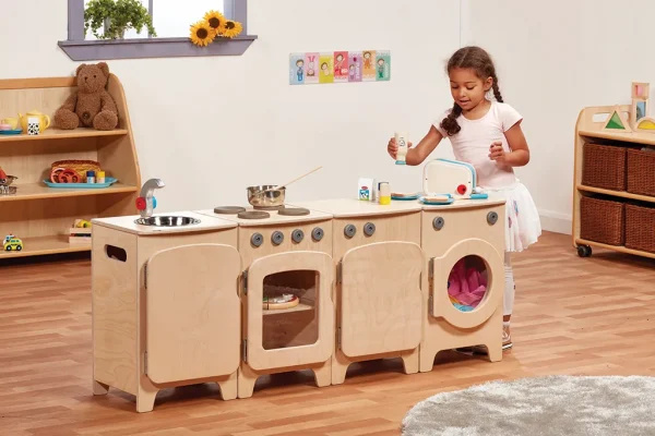 Natural Kitchen Set, 4-piece – Cooker, Sink, Washing Machine, Fridge (H 550 mm) — Millhouse Educational Play School