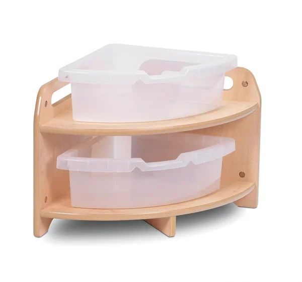 Low 90° Corner Unit with 2 Clear Trays — Millhouse Learning Toys School