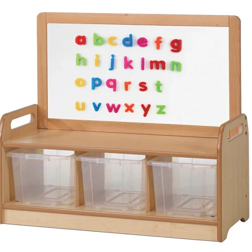 Low-level magnetic storage unit with 3 clear containers — Millhouse Educational Play School