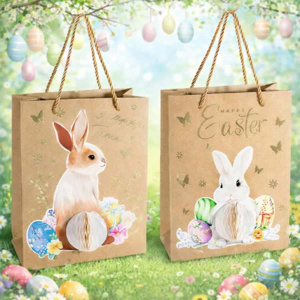 Easter gift bag in kraft paper with 3D decoration — Kiki-Ena Craft Materials Natural wood