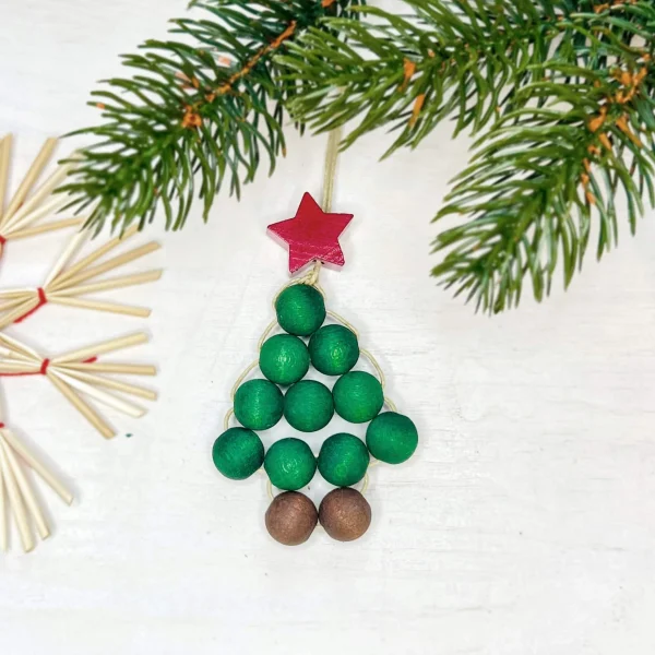 Beaded Christmas Tree Pendant Craft Set • Burgundy — Kiki-Ena Craft Materials Natural Wood