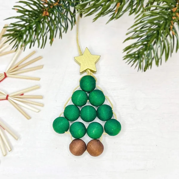 Beaded Christmas Tree Pendant Craft Set • Gold — Kiki-Ena Craft Materials Natural Wood