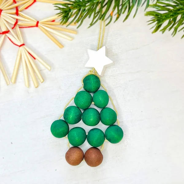 Beaded Christmas Tree Pendant White • Craft Set — Kiki-Ena Craft Materials Natural Wood