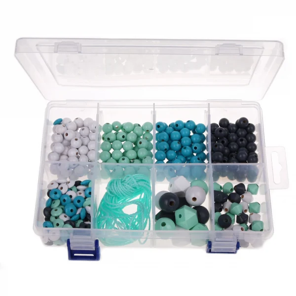 Bead Box turquoise shades — Kiki-Ena Natural Wood Craft Materials