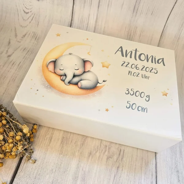 Personalised Baby Memory Box "Elephant" — Kiki-Ena Craft Materials Natural Wood