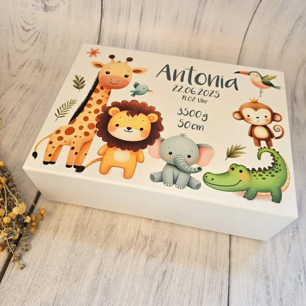 Personalised Baby Memory Box "Safari" — Kiki-Ena Craft Materials Natural Wood