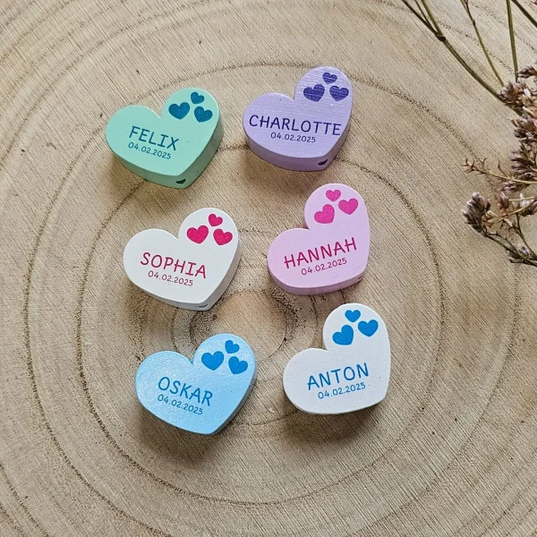 Personalised Wooden Bead Heart — Kiki-Ena Craft Materials Natural Wood
