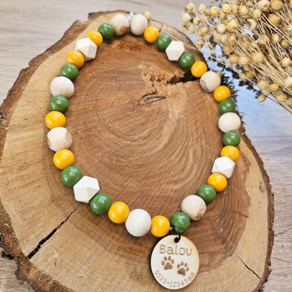 Personalised Dog Collar "Olive" with Dog Tag Craft Kit — Kiki-Ena natural wood craft materials