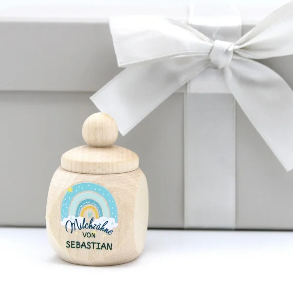 Personalised Rainbow Mint Baby Tooth Box with Your Name — Kiki-Ena Craft Materials Natural Wood