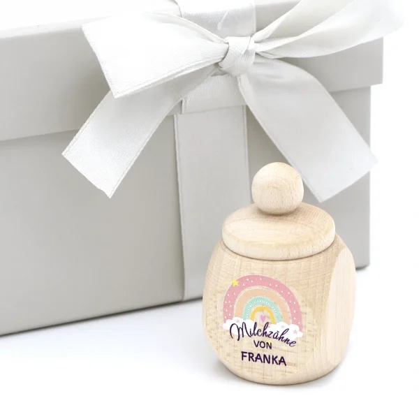 Personalised Rainbow Pink Baby Tooth Box with Your Name — Kiki-Ena Craft Materials Natural Wood
