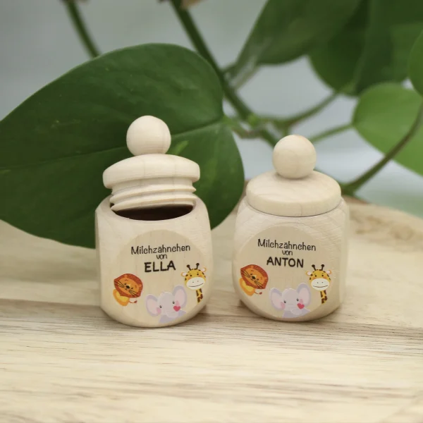 Personalised Safari Baby Tooth Box with Your Name — Kiki-Ena Craft Materials Natural Wood