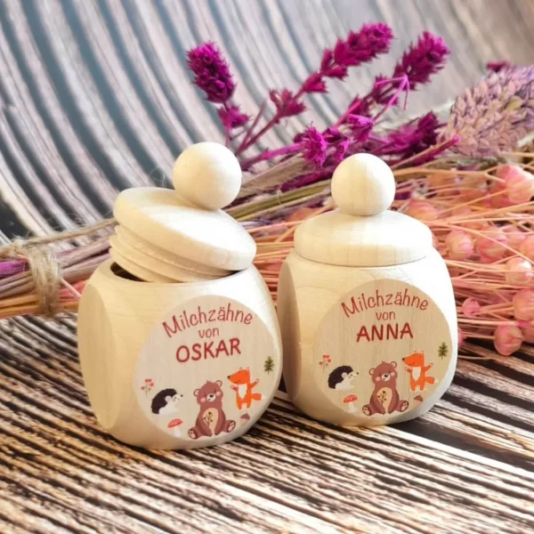 Personalised Forest Animals Tooth Keepsake Box with Custom Name — Kiki-Ena Natural Wood Craft Materials
