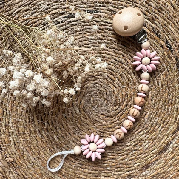 Personalised Dummy Chain "Pastel Bloom Rosé" • Craft Kit — Kiki-Ena Craft Materials Natural Wood