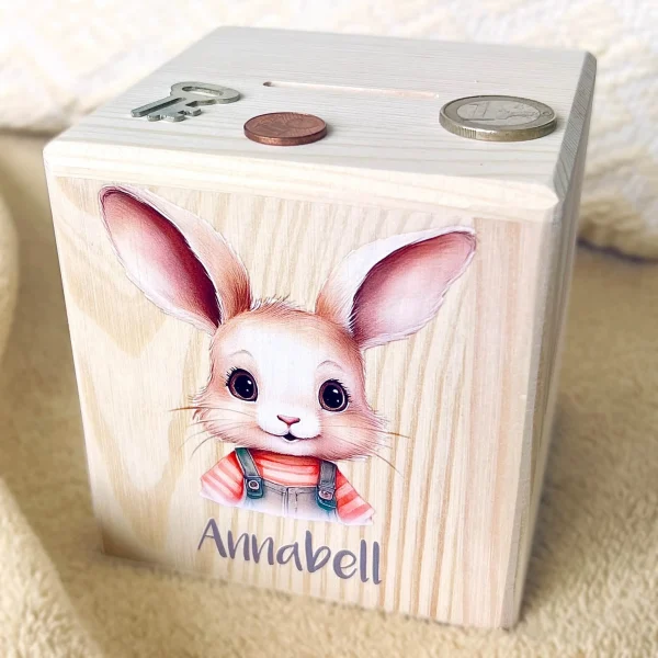 Personalised Money Box 'Rabbit' — Kiki-Ena Craft Materials Natural Wood