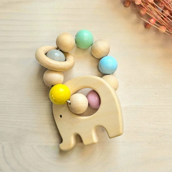 Rattle with Wooden Beads "Elephant" Craft Kit — Kiki-Ena Craft Materials Natural Wood