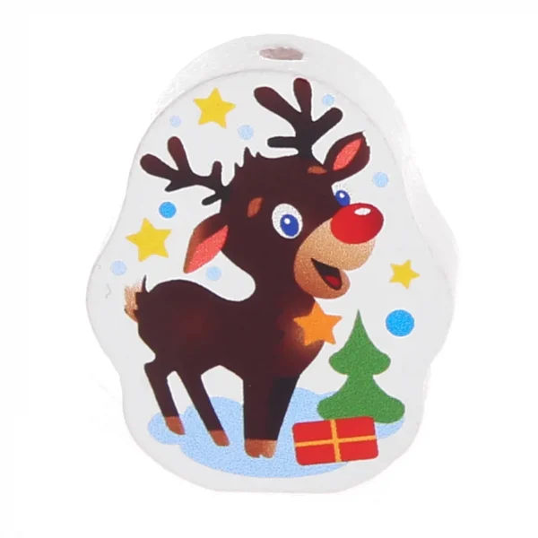 Reindeer Motif Bead white — Kiki-Ena Natural Wood Craft Materials