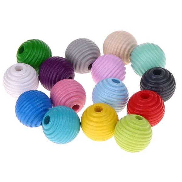 Ridged beads 14mm • 10 pieces — Kiki-Ena natural wood craft materials