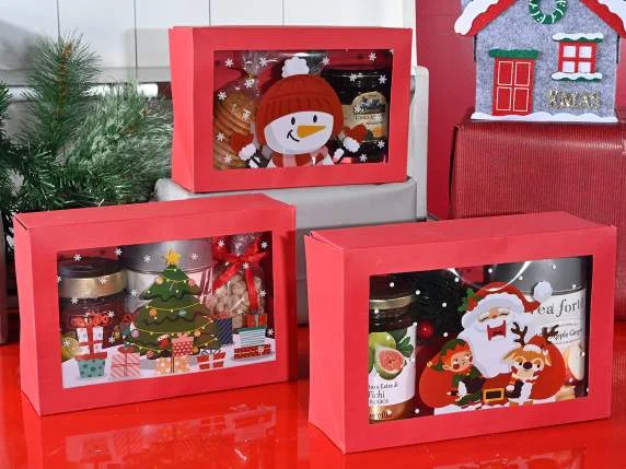 Red Paper Gift Box with Window Christmas — Kiki-Ena Craft Materials Natural Wood