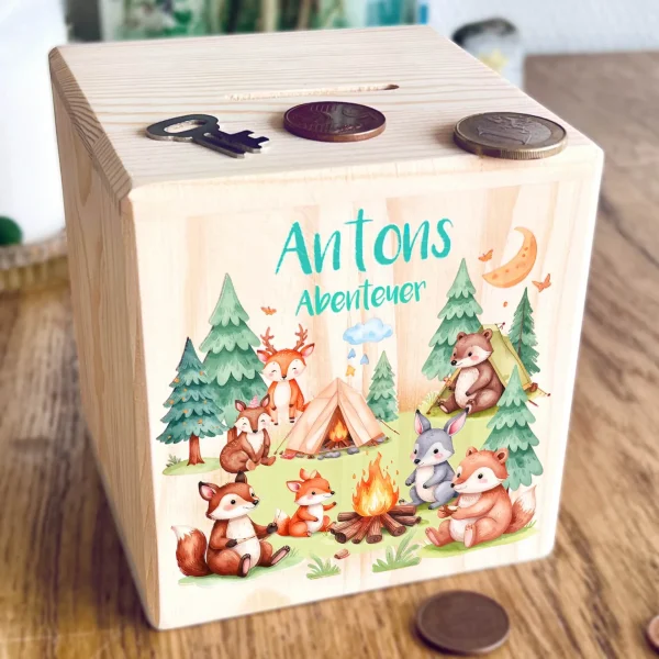 Money Box Named "Adventure" — Kiki-Ena Craft Materials Natural Wood