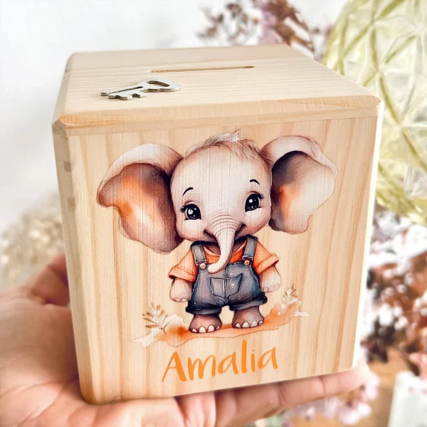 Money Box Named "Elephant" — Kiki-Ena Craft Materials Natural Wood