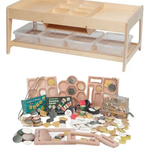 Play table for exploration with 4 transparent containers + PT1146 Parts Set — Millhouse School Educational Toys